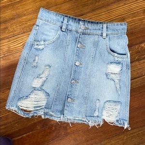 Free people high waisted distressed denim skirt